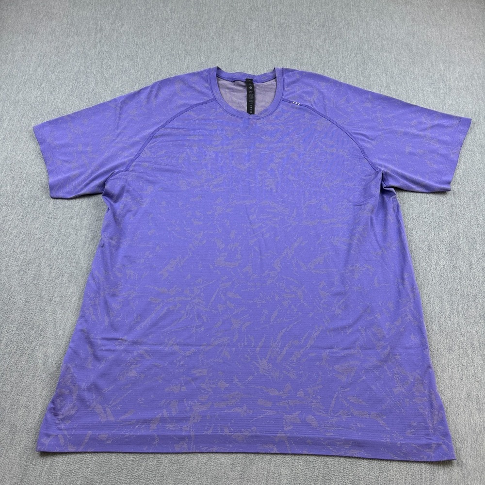 Lululemon Shirt Mens 2XL Purple Block Floral Metal Vent Tech Short Sleeve 2.0
